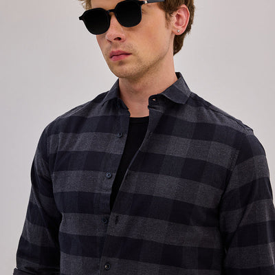 Charcoal Grey Checks Slim Fit Shirt