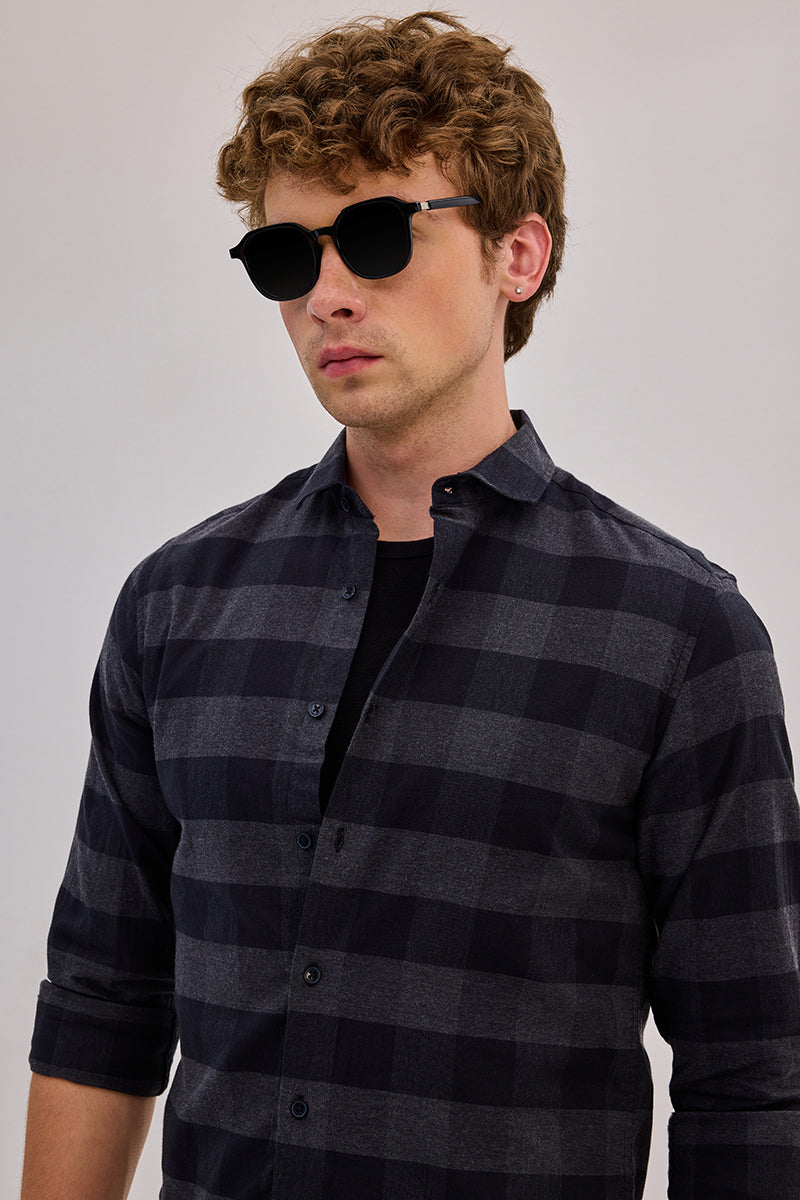 Charcoal Grey Checks Slim Fit Shirt
