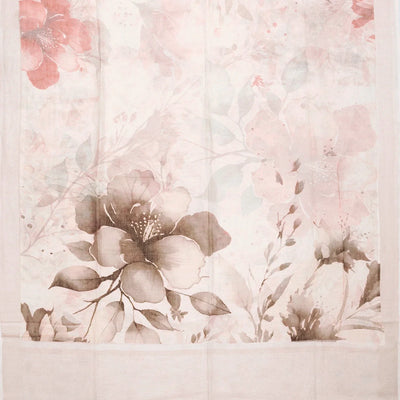 Light Peach Handloom Linen Saree With Printed Flowers