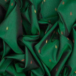 Dark Green Handloom Uppada Silk Saree With Floral Buttas & Zari Border