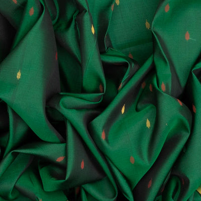 Dark Green Handloom Uppada Silk Saree With Floral Buttas & Zari Border