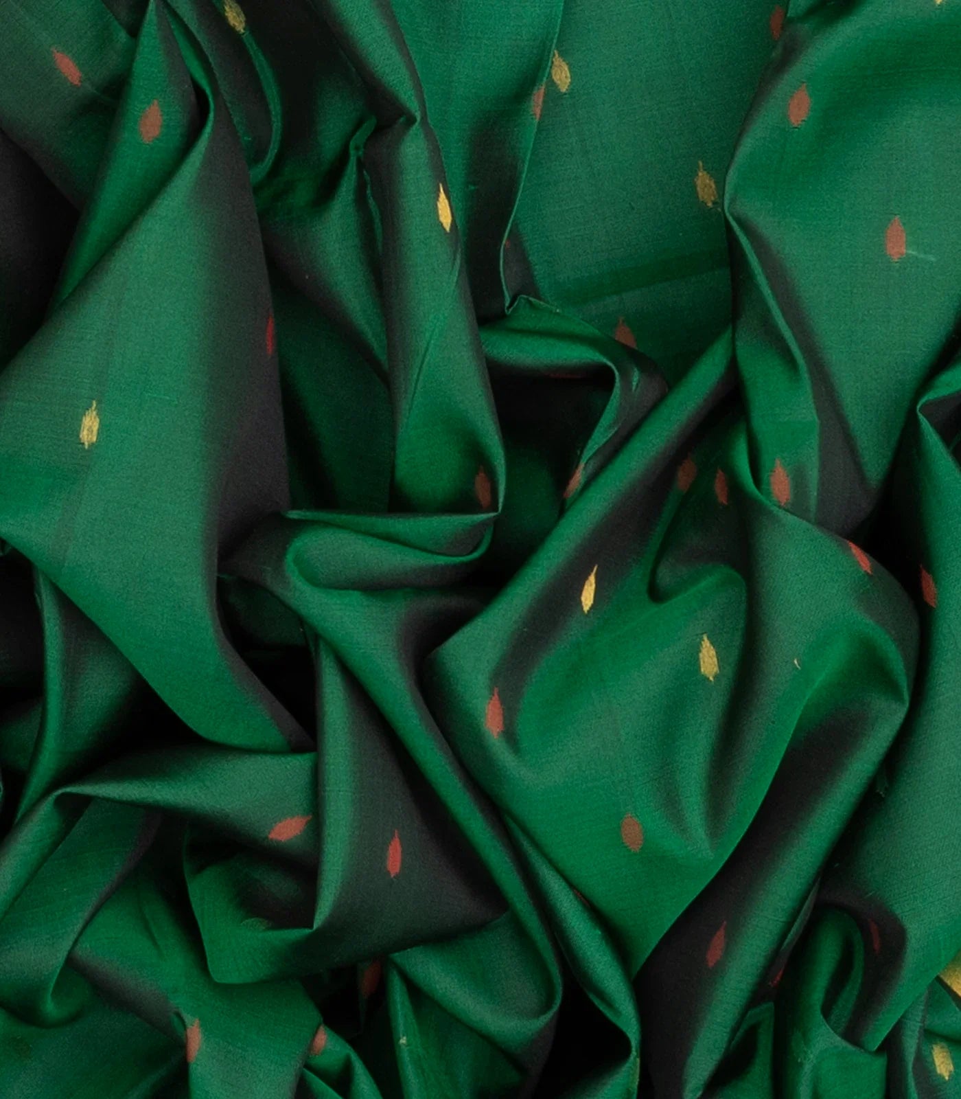 Dark Green Handloom Uppada Silk Saree With Floral Buttas & Zari Border