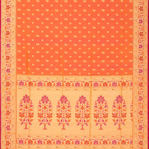 Orange Handwoven Banarasi Silk Saree With Floral Motifs