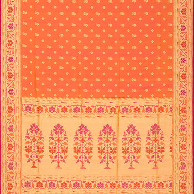 Orange Handwoven Banarasi Silk Saree With Floral Motifs
