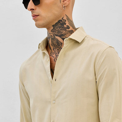Beige Slim Fit Stripes Shirt