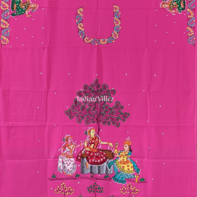 Pink Nartaki Pattachitra Kurti Cotton Dress Material (Pre Order)