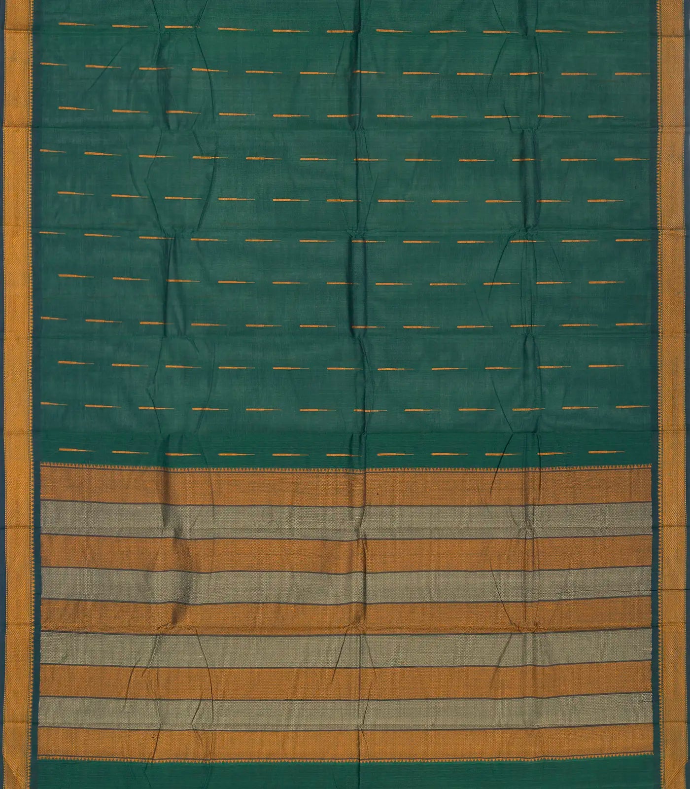 Sea Green Handloom Kanchi Cotton Saree With Raindrop Buttas