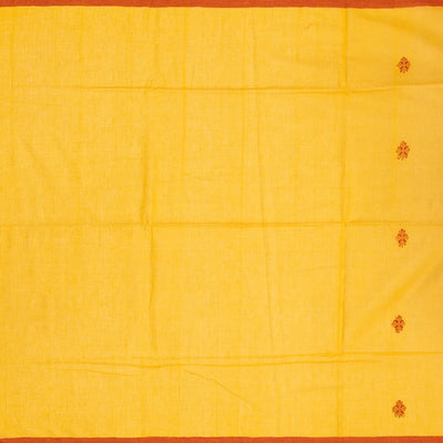 Yellow Handloom Bengal Cotton Saree With Stripes & Buttas