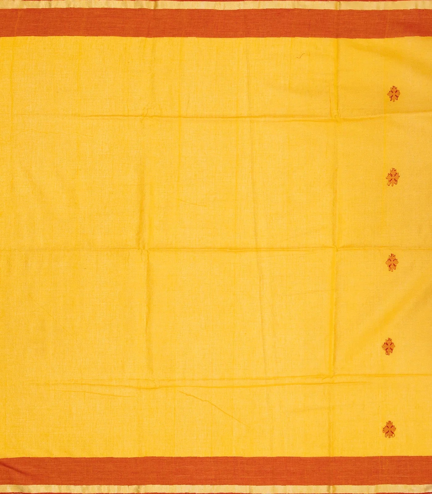 Yellow Handloom Bengal Cotton Saree With Stripes & Buttas
