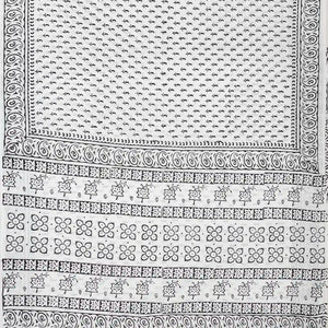 White Woven Jaipur Cotton Saree Printed With Black Mango Motifs