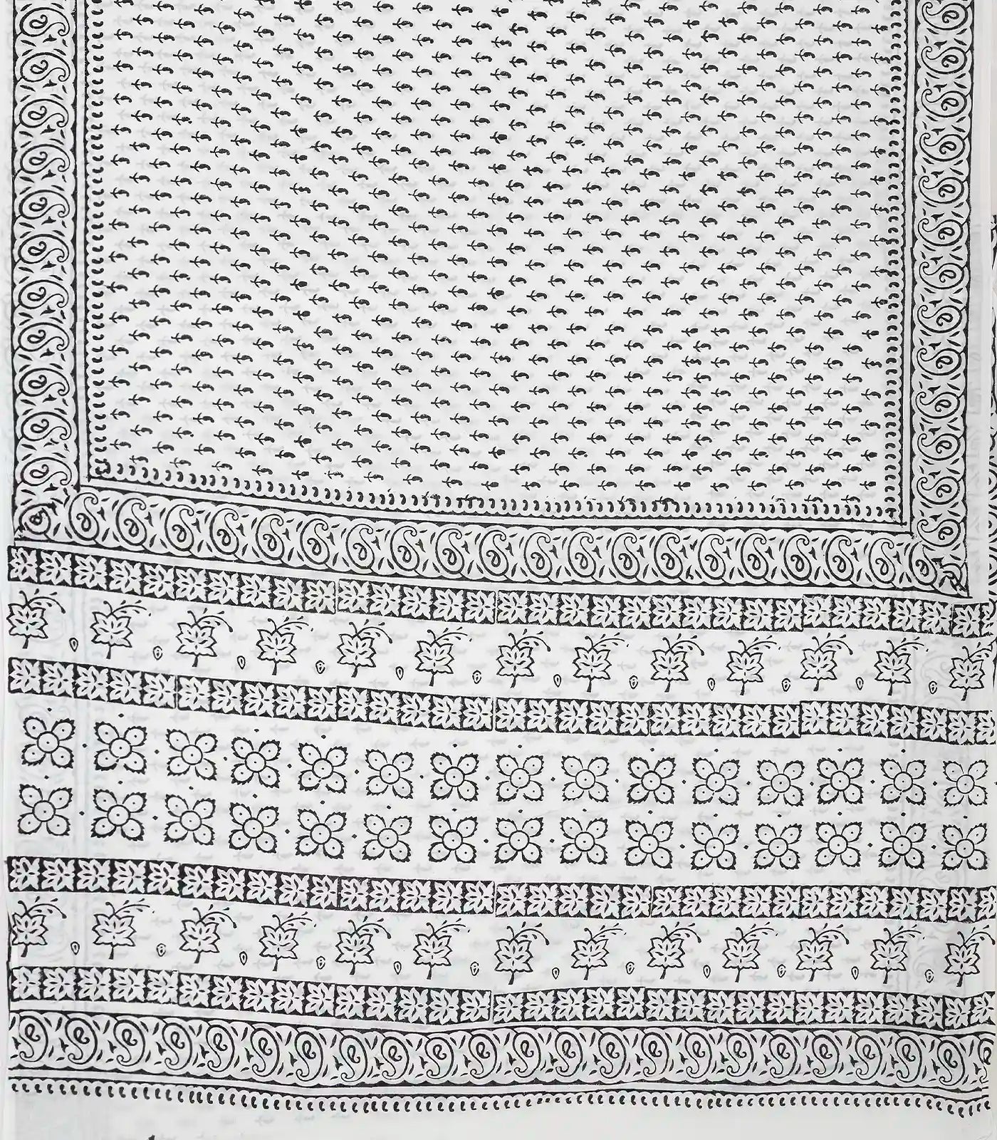 White Woven Jaipur Cotton Saree Printed With Black Mango Motifs