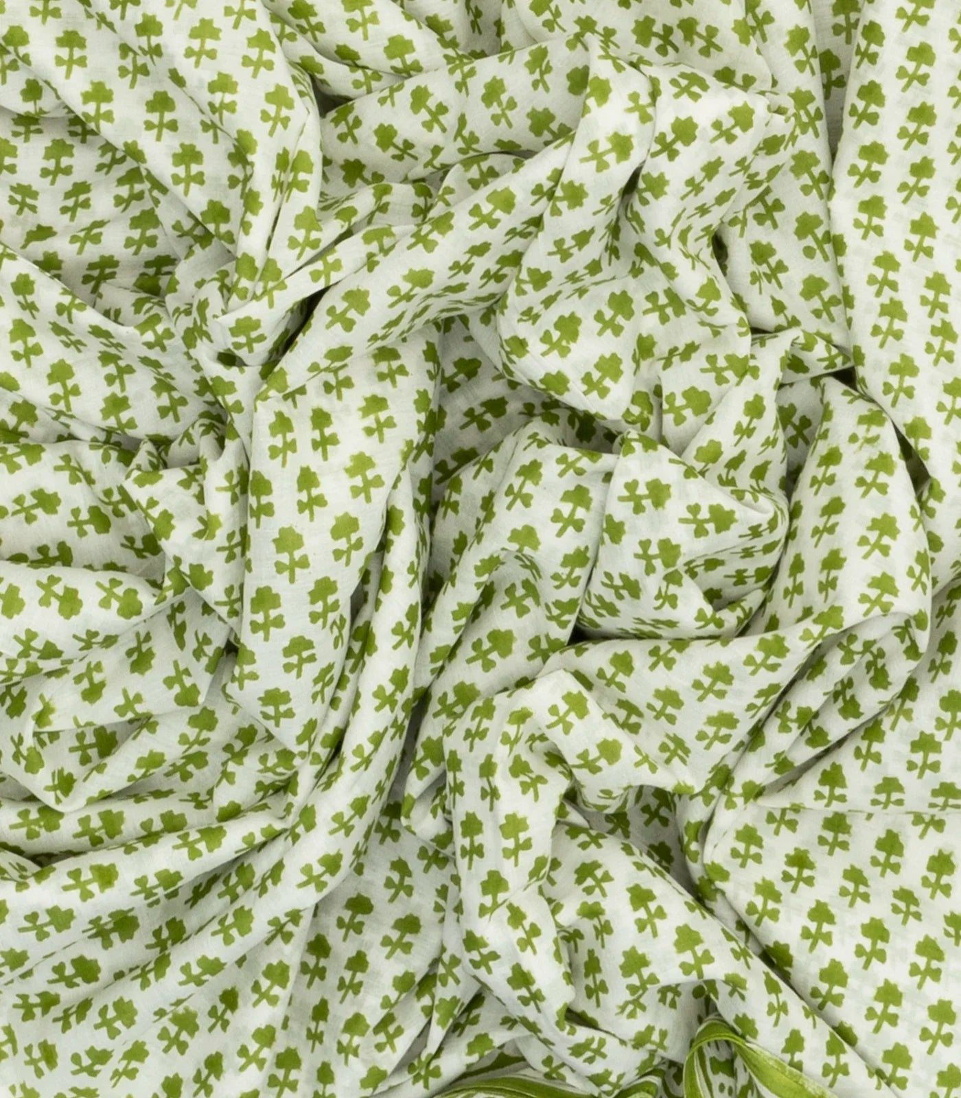 White Woven Jaipur Cotton Saree Printed With Green Floral Motifs