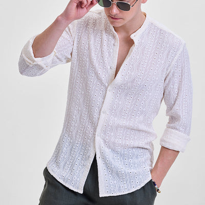 Cream Self-Design Shirt