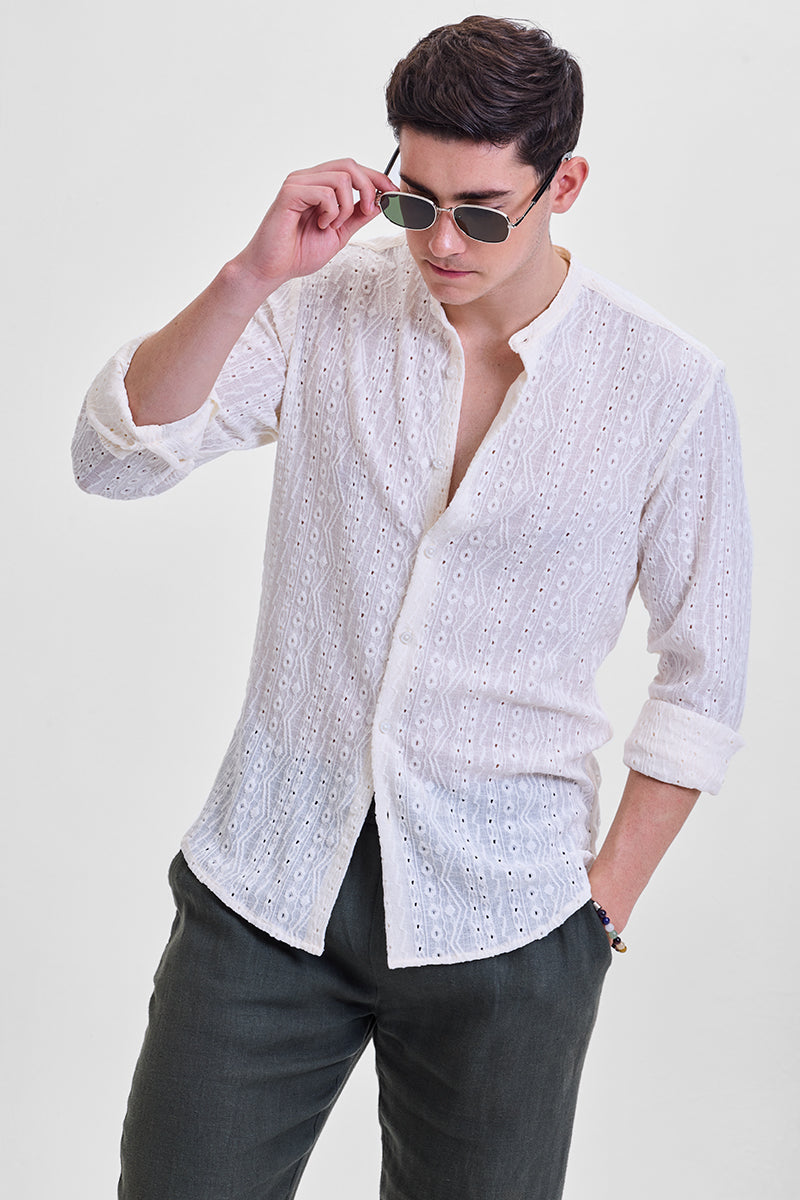 Cream Self-Design Shirt