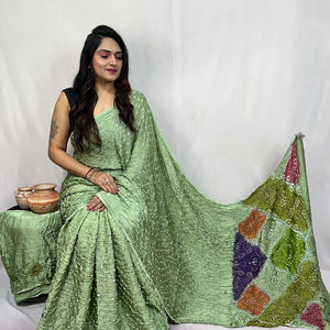 Pure Modal Silk Barik Bandhej Lagdi Pallu Bandhani Saree