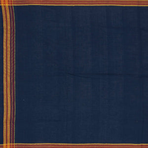 Midnight Blue Handloom Bhujodi Cotton Saree With Stripes