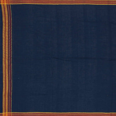 Midnight Blue Handloom Bhujodi Cotton Saree With Stripes
