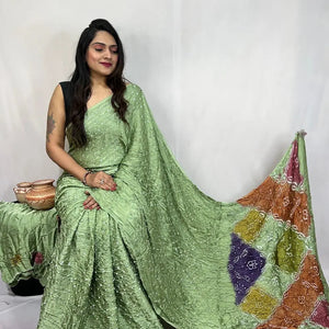 Pure Modal Silk Barik Bandhej Lagdi Pallu Bandhani Saree