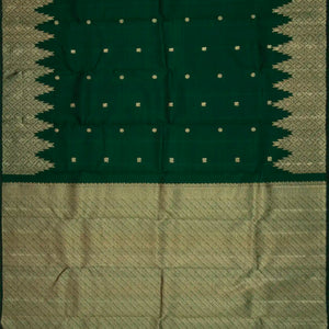 Bottle Green Handloom Kanchipuram Silk Saree With Annam Chakaram Buttas
