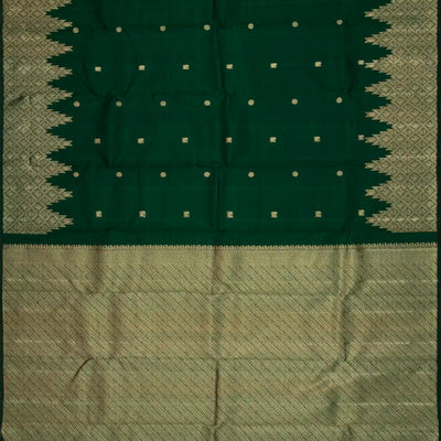 Bottle Green Handloom Kanchipuram Silk Saree With Annam Chakaram Buttas