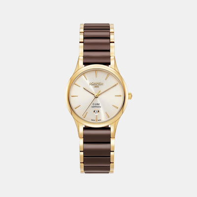 C Line Women Quartz Cream Dial Analog Ceramic Watch 658844 48 35 63