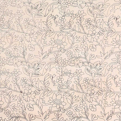 Red floral motifs machine-printed kalamkari cotton saree, contrast unique design border & pallu of ancient figurines