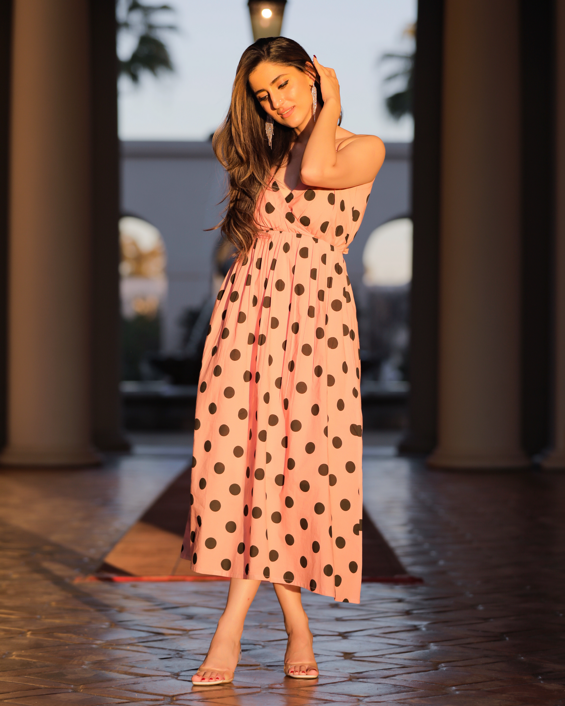 Peach Fuzz Polka Cotton Dress