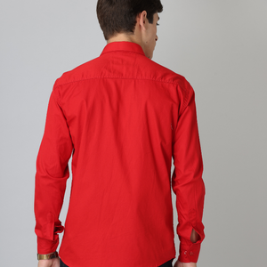 Frankshirt Red Solid Tailored Fit Cotton Casual Shirt for Man