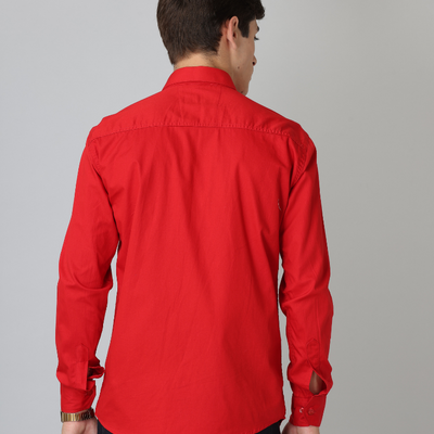 Frankshirt Red Solid Tailored Fit Cotton Casual Shirt for Man