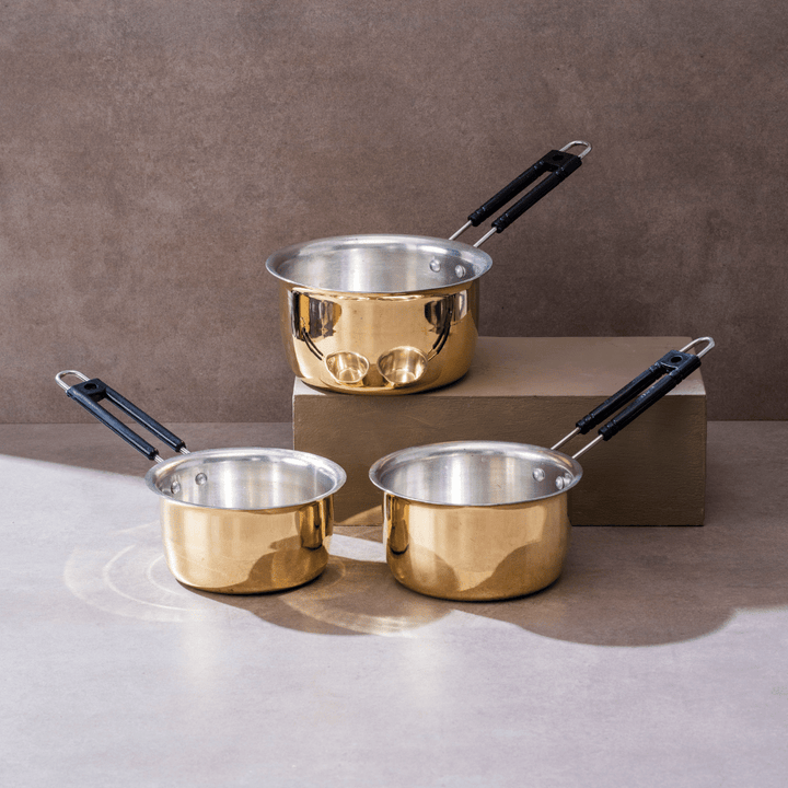 Set of 3 Brass Saucepans (1L, 1.5L, 2L)