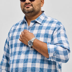 Blue Checks Linen Blend Shirt