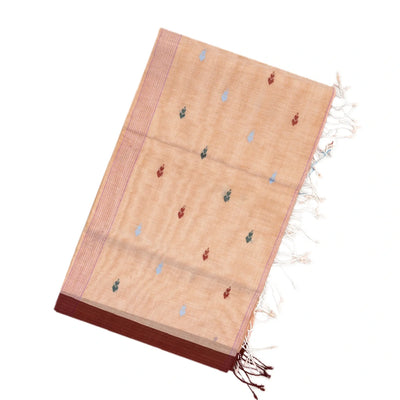 Light Peach Bengal Cotton Saree With Floral Motifs