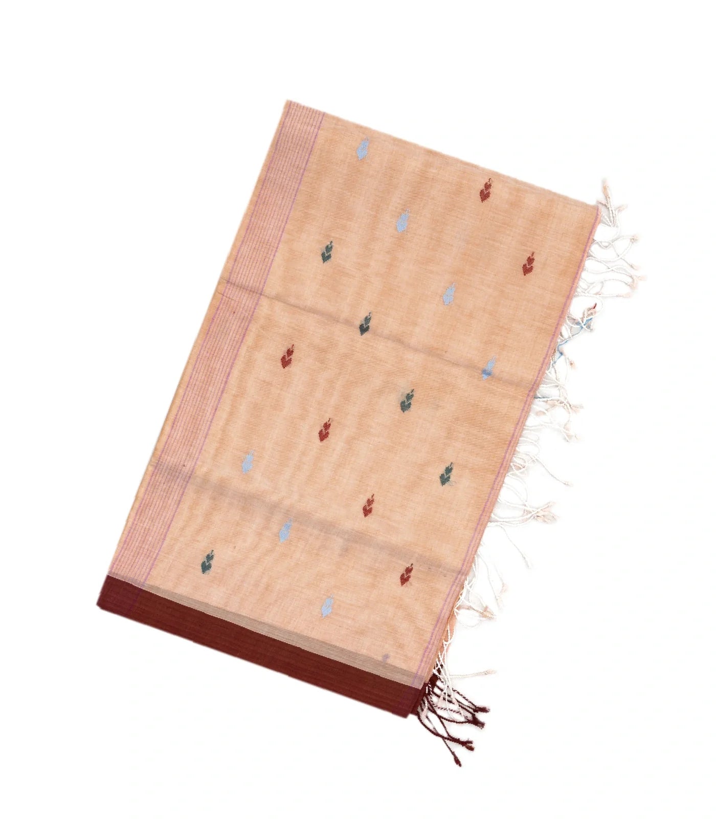 Light Peach Bengal Cotton Saree With Floral Motifs