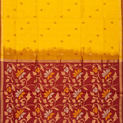 Yellow Handloom Uppada Silk Saree With Floral Buttas