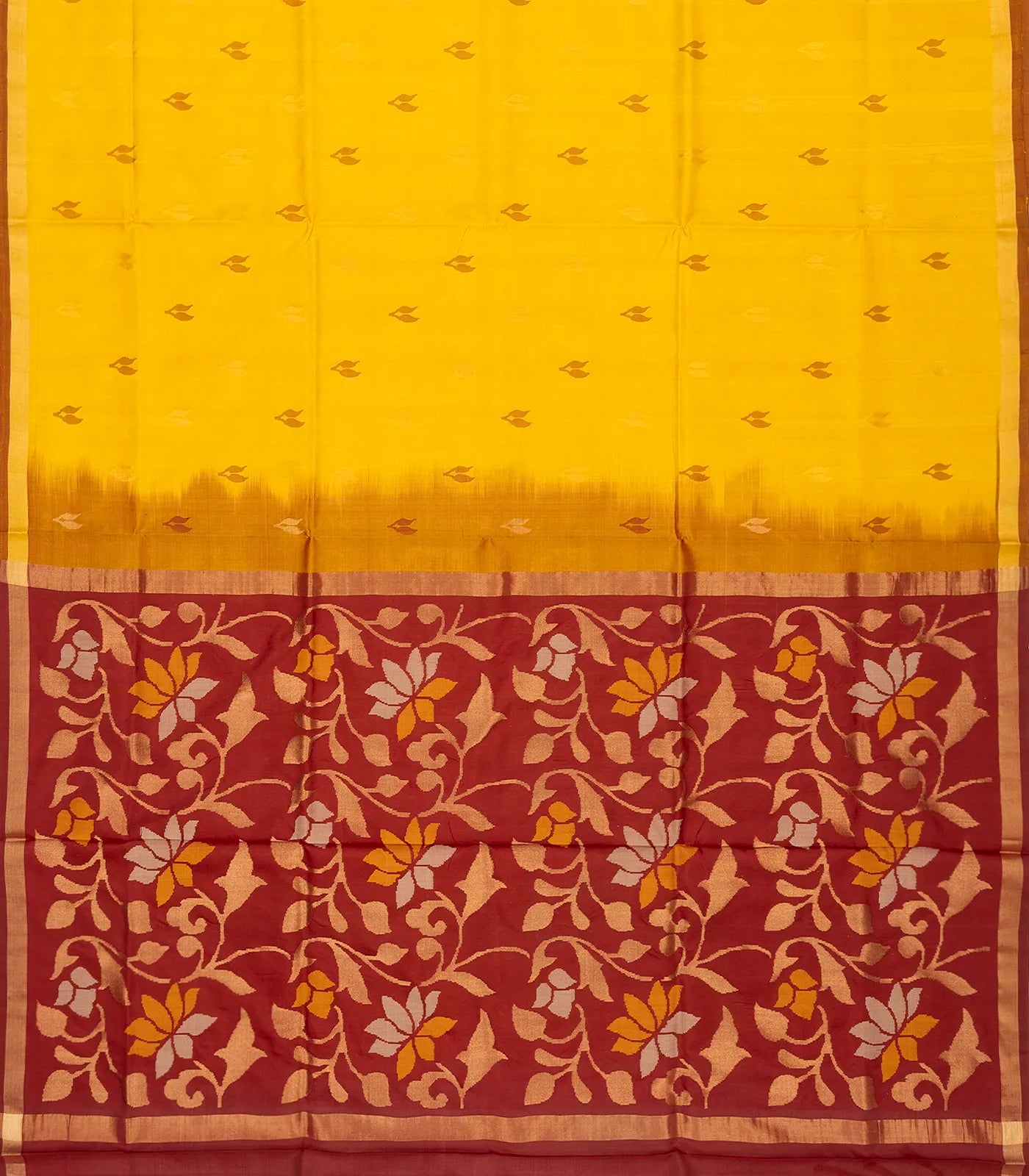 Yellow Handloom Uppada Silk Saree With Floral Buttas