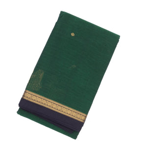 Bottle Green Handloom Kanchi Cotton Saree With Diamond Buttas