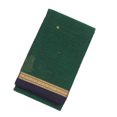 Bottle Green Handloom Kanchi Cotton Saree With Diamond Buttas