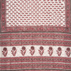 White Woven Jaipur Cotton Saree Printed With Brown Flower  Motifs