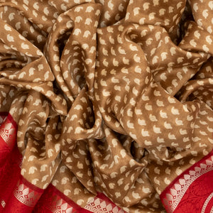 Dark Beige Chanderi Cotton Saree With Printed Mango Motifs