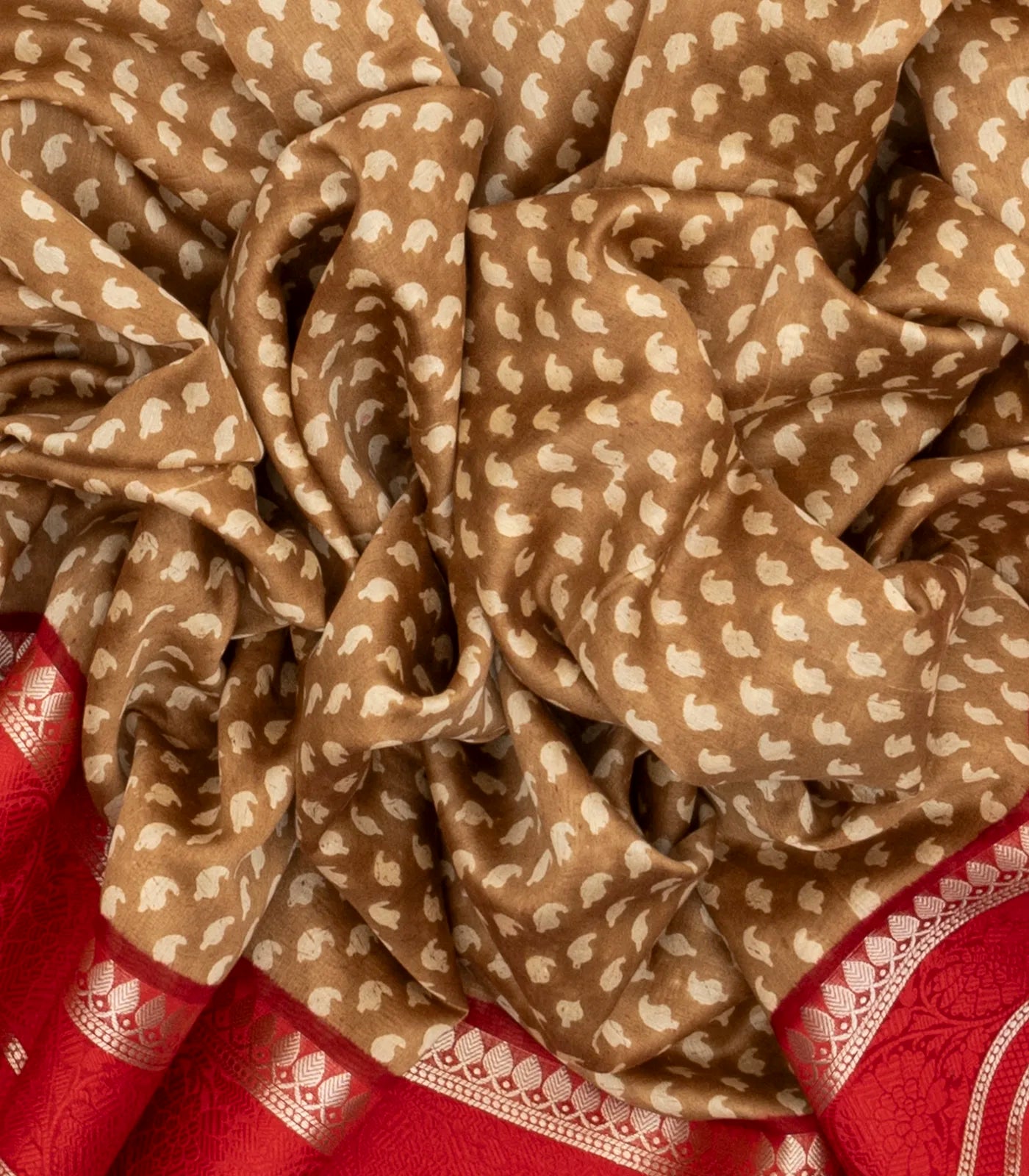 Dark Beige Chanderi Cotton Saree With Printed Mango Motifs