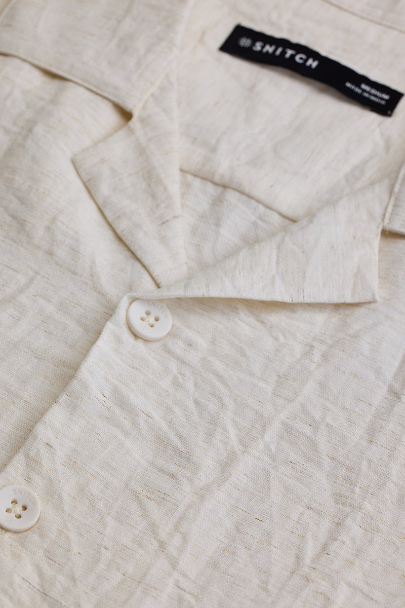 Cream Box Fit Linen Blend Shirt