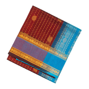 Crimson Handloom Silk Cotton Saree With Stripes