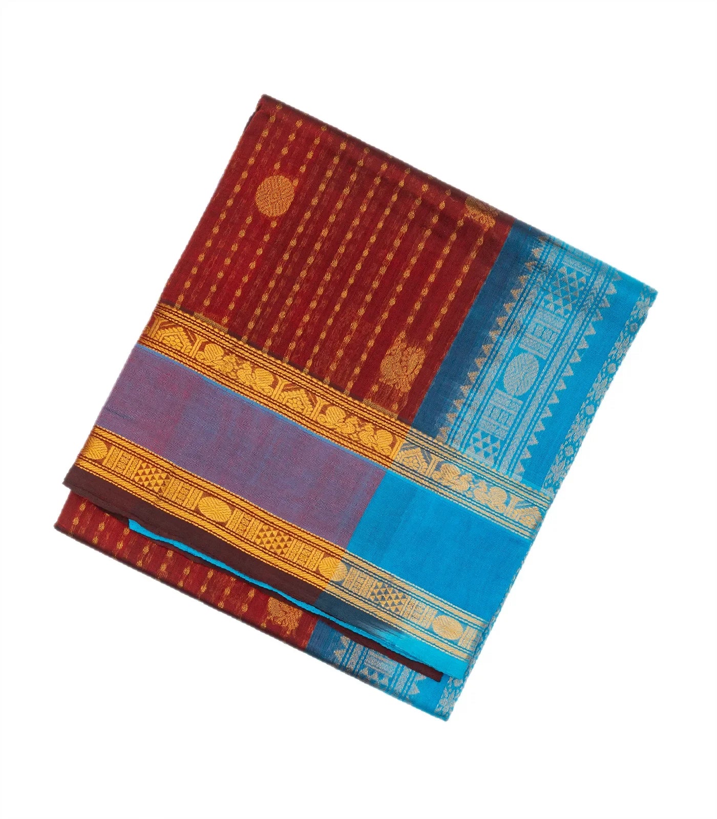 Crimson Handloom Silk Cotton Saree With Stripes