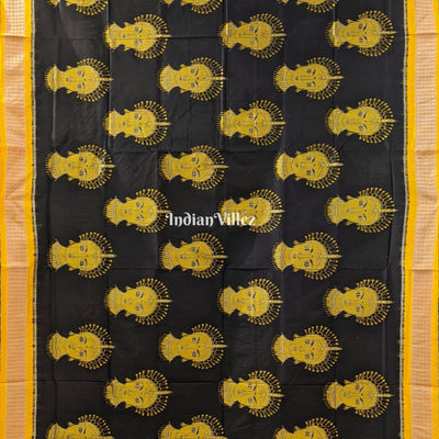 Black Yellow Nartaki Face Sambalpuri Ikat Silk Saree