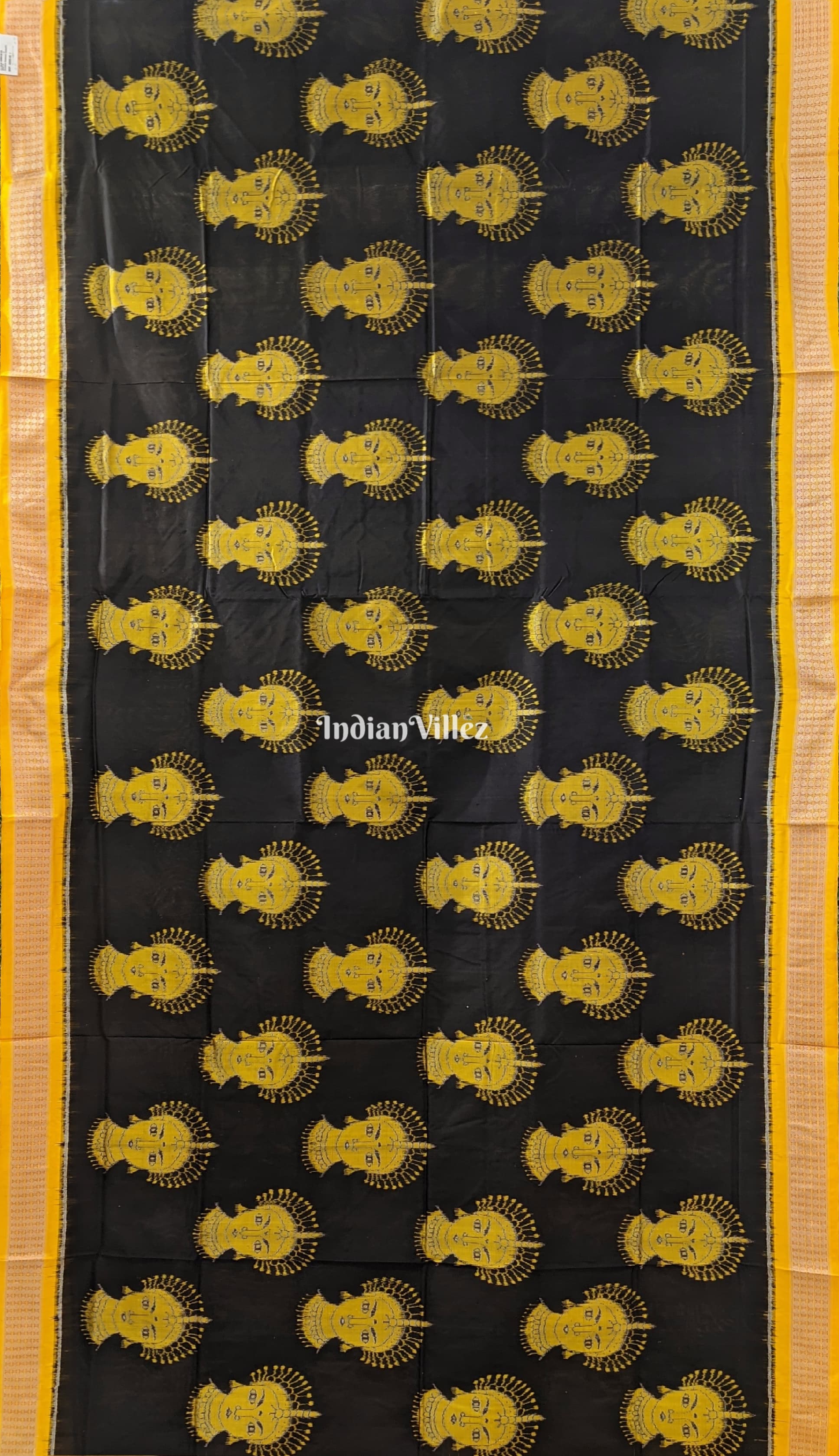 Black Yellow Nartaki Face Sambalpuri Ikat Silk Saree