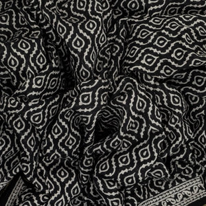 Black Woven Jaipur Cotton Saree With Printed Floral Jaal Motifs