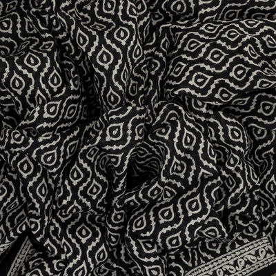 Black Woven Jaipur Cotton Saree With Printed Floral Jaal Motifs