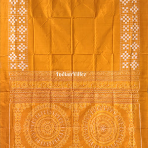 Mustard Yellow Pasapali Theme Pure Sambalpuri Silk Saree