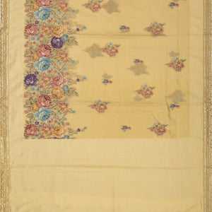 Gold Woven Tissue Saree With Floral Print & Embroidery