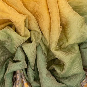 Green & Mustard Banarasi Crushed Tissue Saree With Embroidered Motifs